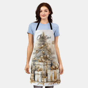 Retro Gold Weihnachtsbaum Name Schürze