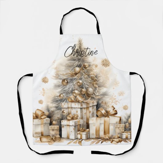 Retro Gold Weihnachtsbaum Name Schürze (Vorderseite)