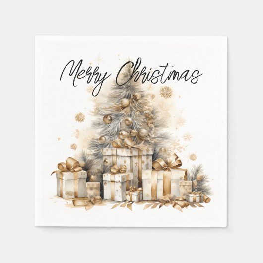 Retro Gold Weihnachtsbaum Serviette (Vorderseite)