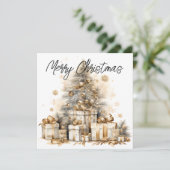 Retro Gold Weihnachtsbaum Weihnachtskarte (Stehend Vorderseite)