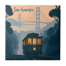 Retro Golden Gate Bridge, Cable Car, San Francisco Fliese
