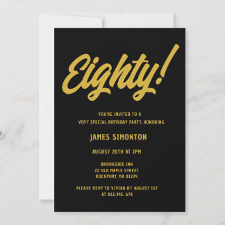 Retro Golden Script 80. Geburtstagsparty Einladung