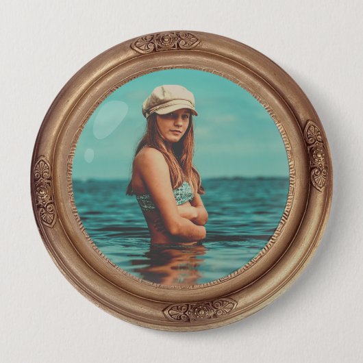 Retro Golden Stylish Portrait Foto Display Button (Vorderseite)