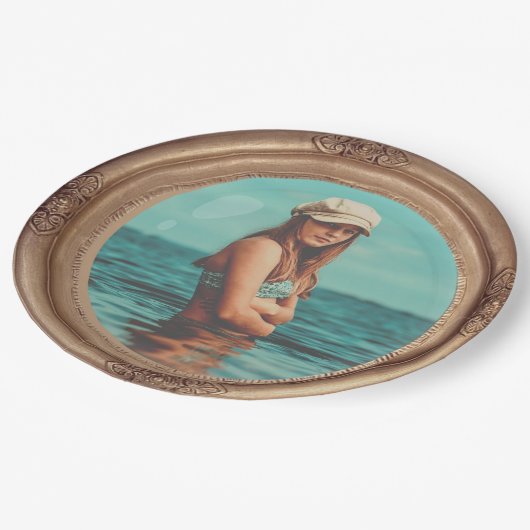 Retro Golden Stylish Portrait Foto Display Pappteller (Schrägansicht)