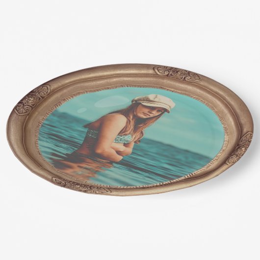 Retro Golden Stylish Portrait Foto Display Pappteller (Schrägansicht)