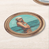 Retro Golden Stylish Portrait Foto Display Runder Pappuntersetzer (Angewinkelt)