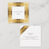 Retro goldener mit Blumenrahmen Quadratische Visitenkarte (Vorne/Hinten)