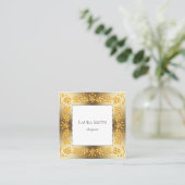Retro goldener mit Blumenrahmen Quadratische Visitenkarte (Stehend Vorderseite)