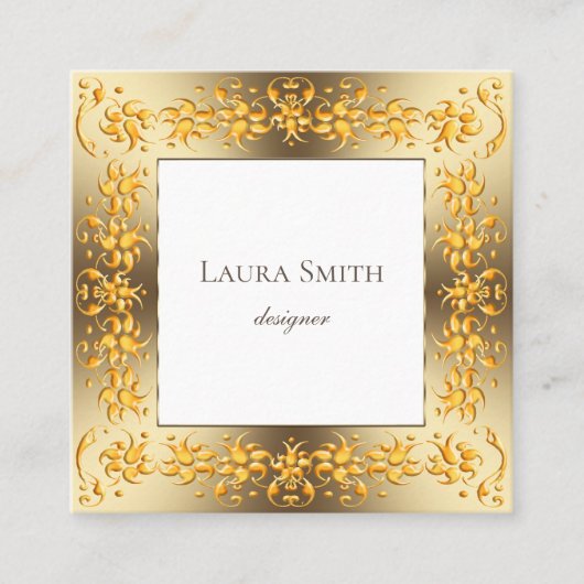 Retro goldener mit Blumenrahmen Quadratische Visitenkarte (Vorderseite)