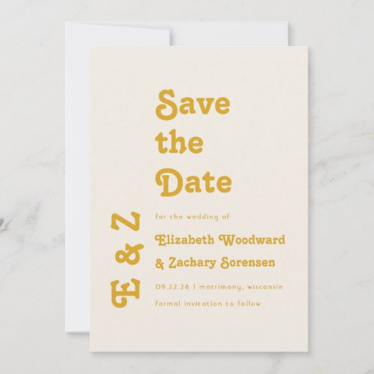 Retro Goldenrod Typografie Save the Date (Vorderseite)