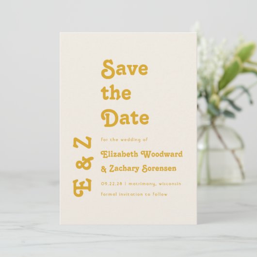 Retro Goldenrod Typografie Save the Date (Stehend Vorderseite)