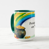 Retro-Goldtopf St. Patricks Glücksmünze Tasse (Vorderseite Links)