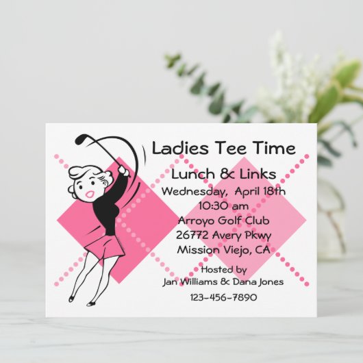 Retro Golf Babe Einladung (Stehend Vorderseite)
