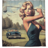 Retro Golf Girl Duschvorhang (Vorderseite)