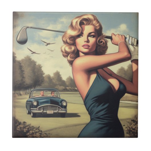 Retro Golf Girl Fliese (Vorderseite)