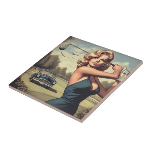 Retro Golf Girl Fliese (Seite)