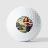 Retro Golf Girl Golfball (Vorderseite)