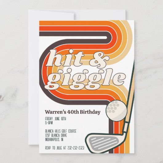 Retro Golf Hit and Giggle Einladung (Vorderseite)