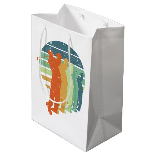 Retro Golf Player, Golfer, Golfsport Fan Geschenk Mittlere Geschenktüte (Rückseite Schrägansicht)