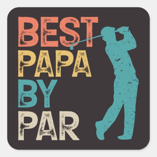 Retro Golfer - Beste Papa Par Quadratischer Aufkleber (Vorderseite)