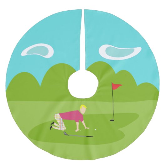 Retro Golfer Christmas Tree Skirt Polyester Weihnachtsbaumdecke (Vorderseite)