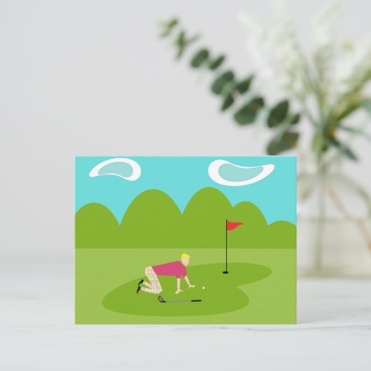 Retro Golfer Postkarte (Stehend Vorderseite)