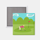 Retro Golfer Square Magnet (Vorderseite/Rückseite)