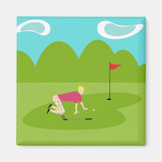 Retro Golfer Square Magnet (Vorne)
