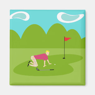 Retro Golfspieler-Quadrat-Magnet Magnet