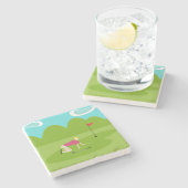 Retro Golfspieler-Stein-Untersetzer Steinuntersetzer (Seitenansicht)