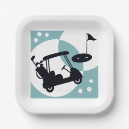 Retro-Golfwagen in Schwarz & Blau Pappteller