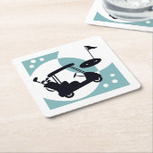 Retro-Golfwagen in Schwarz & Blau Rechteckiger Pappuntersetzer (angewinkelt)