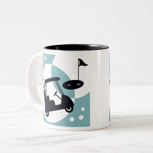 Retro-Golfwagen in Schwarz & Blau Zweifarbige Tasse (Vorderseite Links)