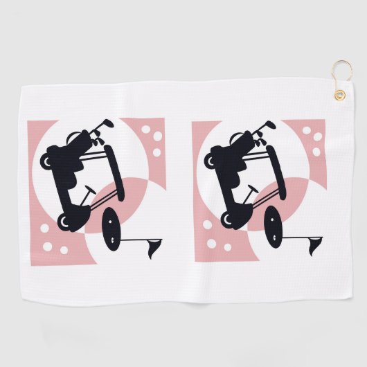 Retro-Golfwagen in schwarz & rosa Golfhandtuch (Horizontal)