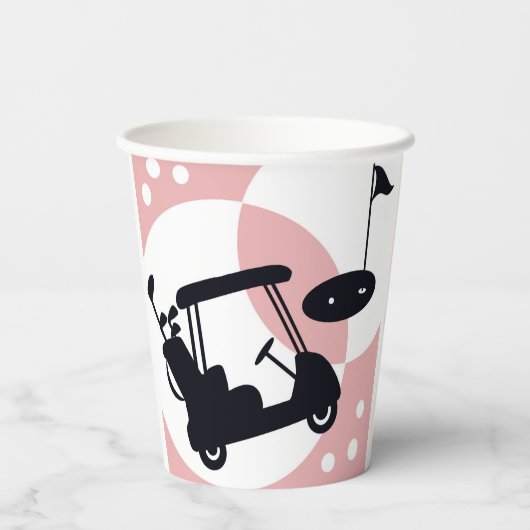Retro-Golfwagen in schwarz & rosa Pappbecher (Rückseite)