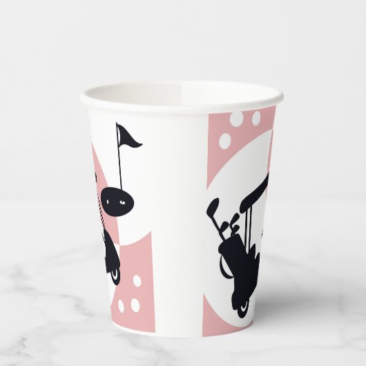 Retro-Golfwagen in schwarz & rosa Pappbecher (Links)