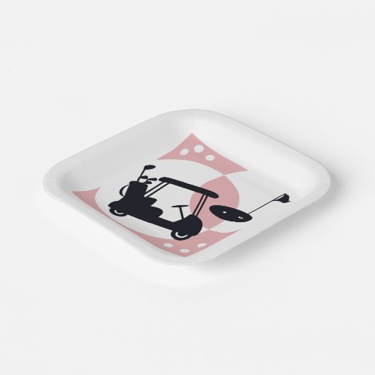 Retro-Golfwagen in schwarz & rosa Pappteller (Gewinkelt)