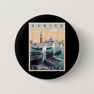 Retro-Gondelboote mit Venedig Skyline Italien Button