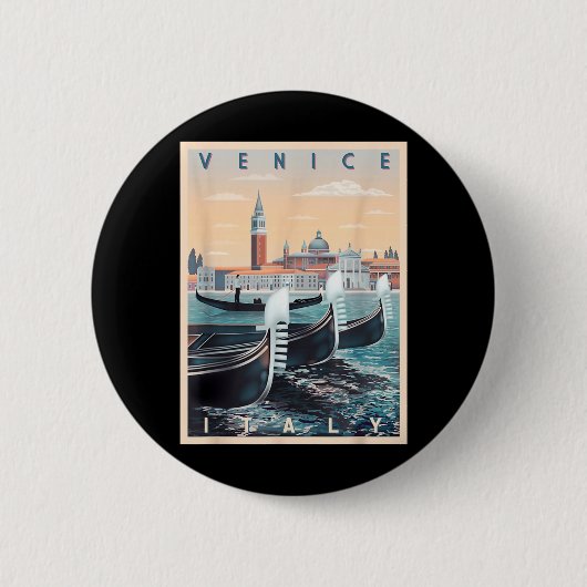 Retro-Gondelboote mit Venedig Skyline Italien Button (Vorderseite)