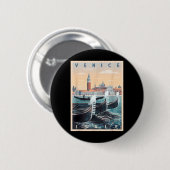 Retro-Gondelboote mit Venedig Skyline Italien Button (Vorne & Hinten)