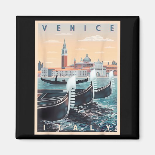Retro-Gondelboote mit Venedig Skyline Italien Magnet (Vorne)