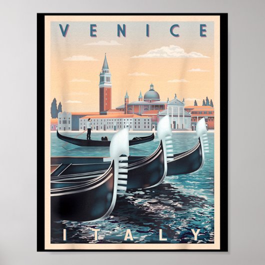 Retro Gondelboote mit Venedig Skyline Italien Poster (Vorne)