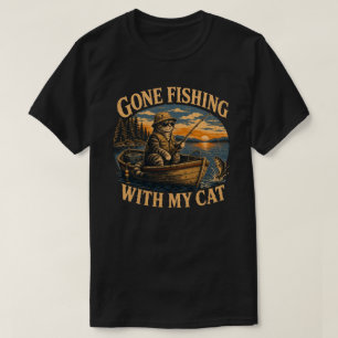 Retro Gone Fishing Katze Design T-Shirt