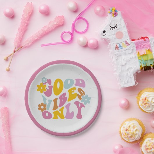 Retro Good Vibes Nur 60er Zitat Pastel Papier Plat Pappteller (Party)