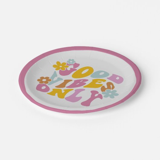 Retro Good Vibes Nur 60er Zitat Pastel Papier Plat Pappteller (Schrägansicht)