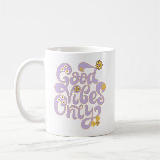 Retro Good Vibes nur Daisy Lila Gelb Kaffeetasse (Links)