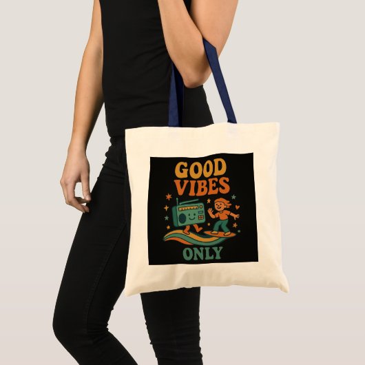 Retro "Good Vibes Only" Fun & Positive Tote Bag Tragetasche (Vorderseite (Produkt))