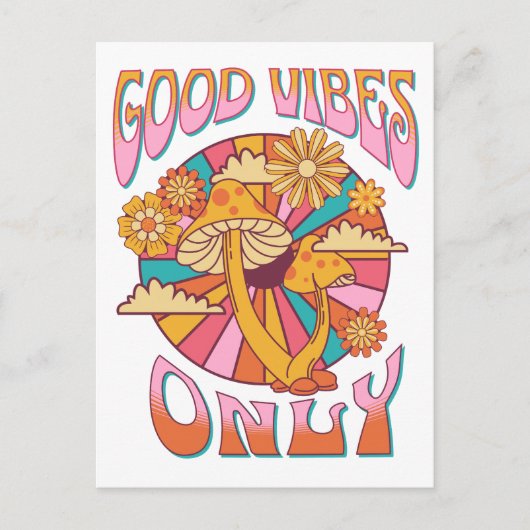 Retro Good Vibes only Mushroom Postkarte (Vorderseite)