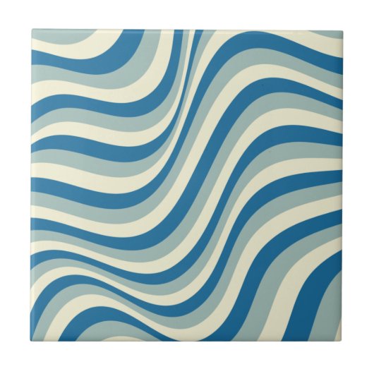 Retro Goovy Hellblau und Dunkelblau Fliese (Vorderseite)