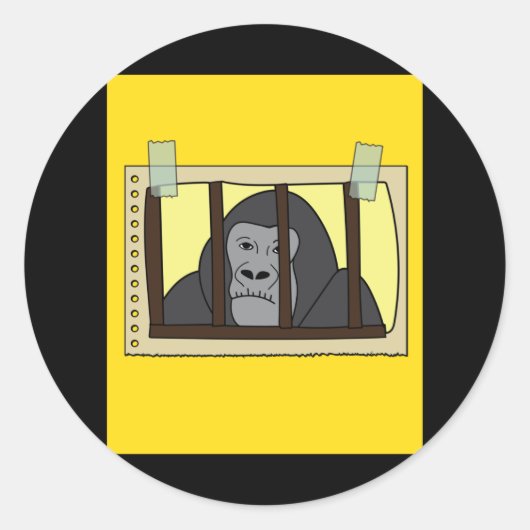 Retro Gorilla Monkey Hinter Bars Gefängnis Runder Aufkleber (Vorderseite)